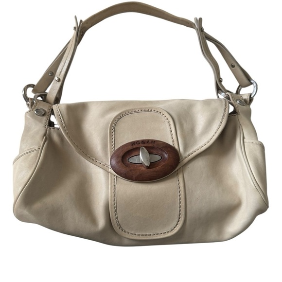 Hogan Handbags - Hogan Ivory Authentic Leather Women's Bag with Wooden Accent